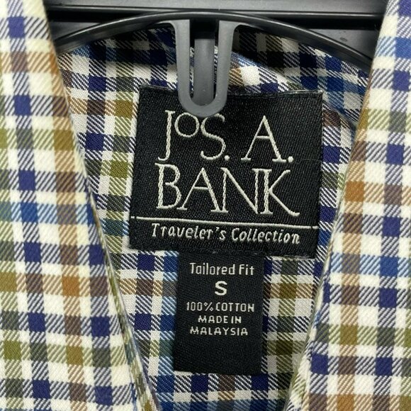 Jos. A. Bank Button-Up Shirt Mens Sz S Blue Brown Gingham Collared Tailored Fit - Picture 10 of 11